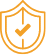 Orange shield with a checkmark in the center.; about